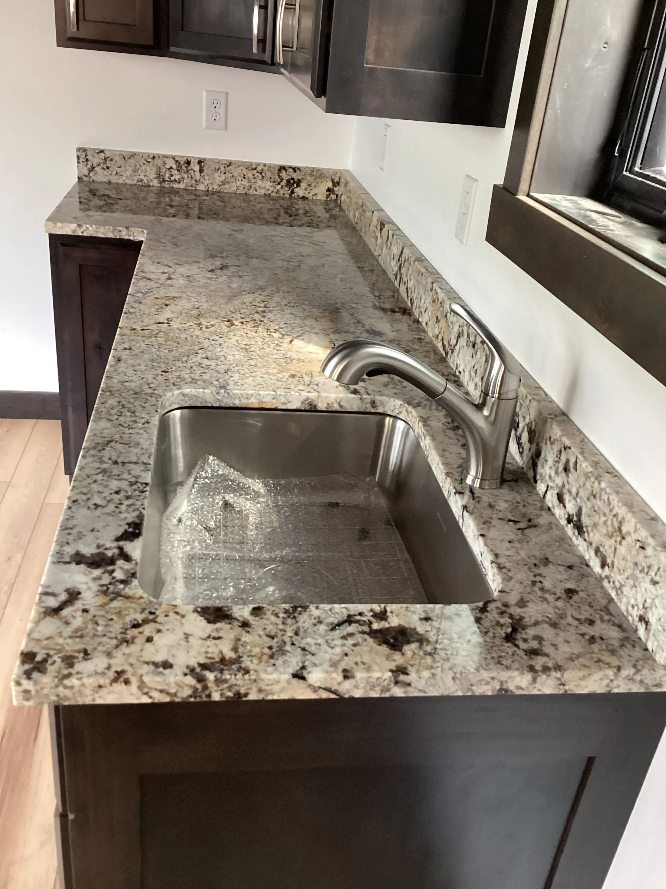 Granite counters in a Teton Valley cabin kitchen